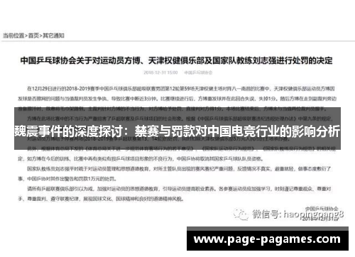 魏震事件的深度探讨：禁赛与罚款对中国电竞行业的影响分析